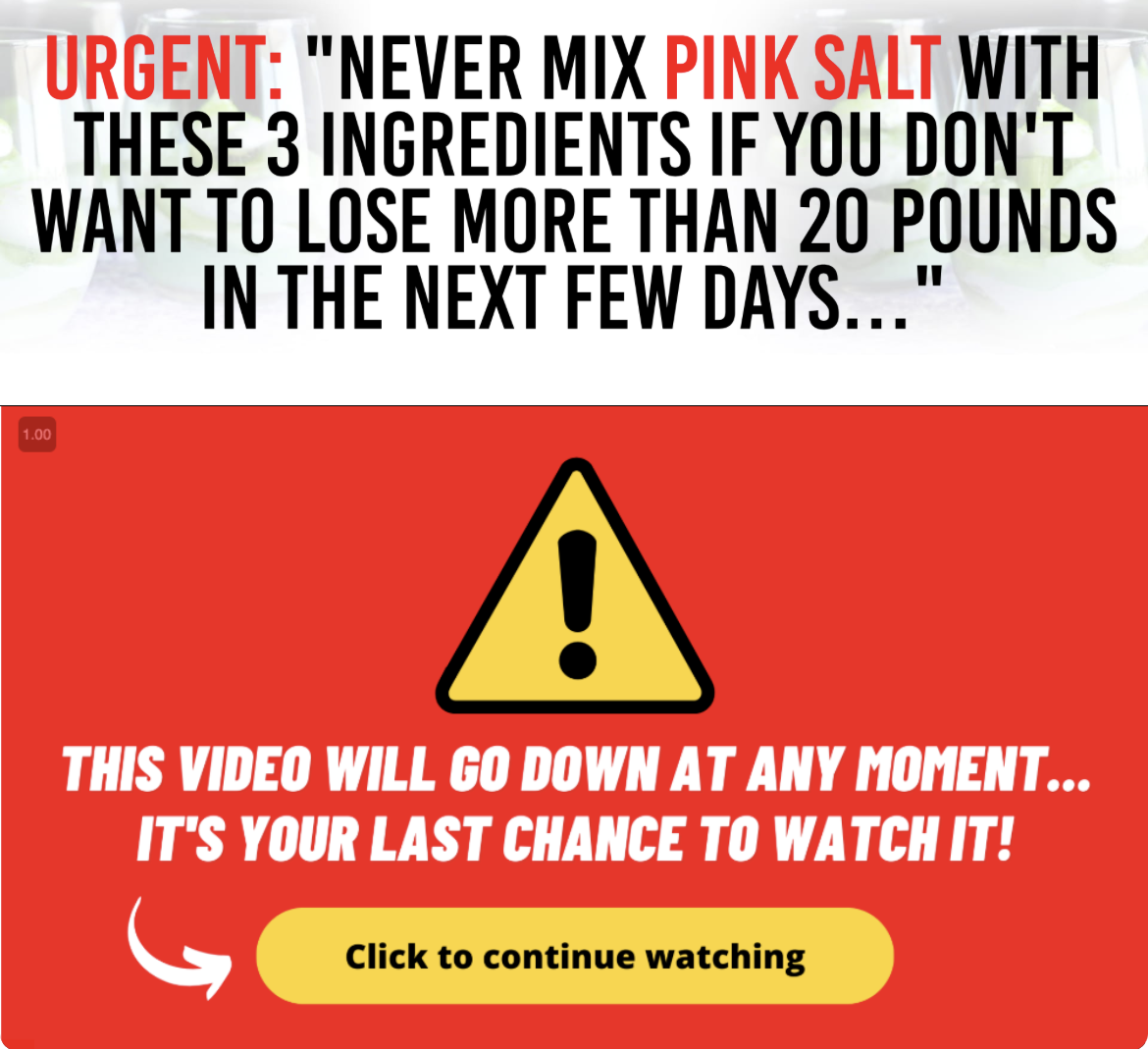 Screenshot of the scam advert selling the "Pink salt recipe"
