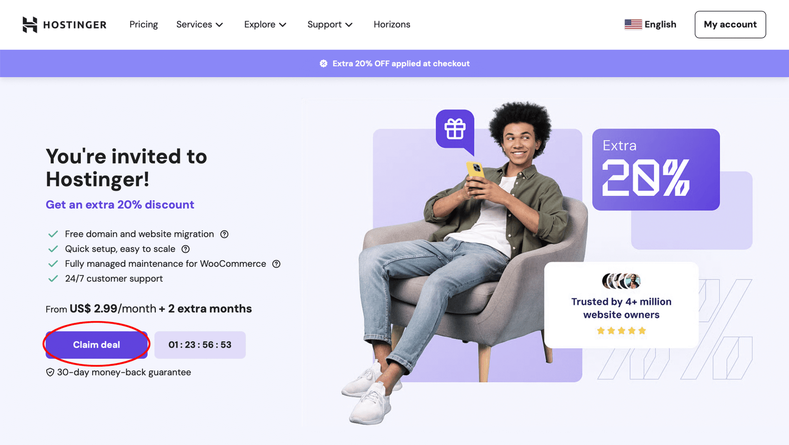 Screenshot of Hostinger's landing pages for affiliate links.